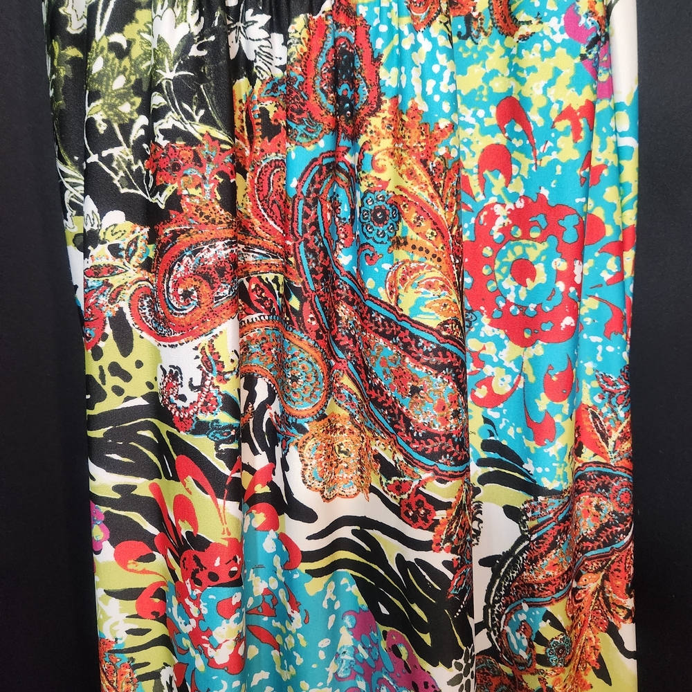ECI Medallion Beaded Bodice Abstract Print Flowy Festival Maxi Sz 12 - Picture 10 of 16